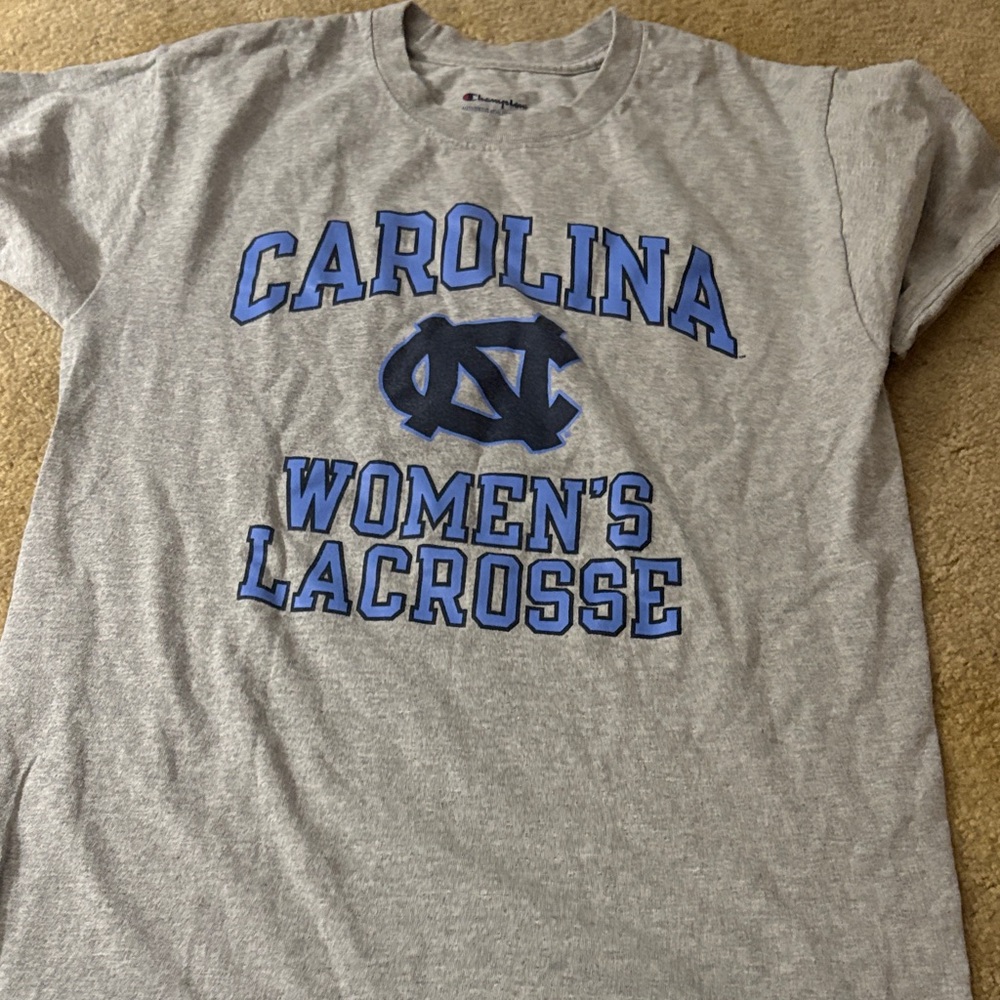 Champion Gray T-Shirt with Blue Carolina Lacrosse Design